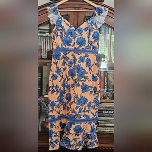 Alice & Olivia Floral Blue and Peach Dress NWT 12